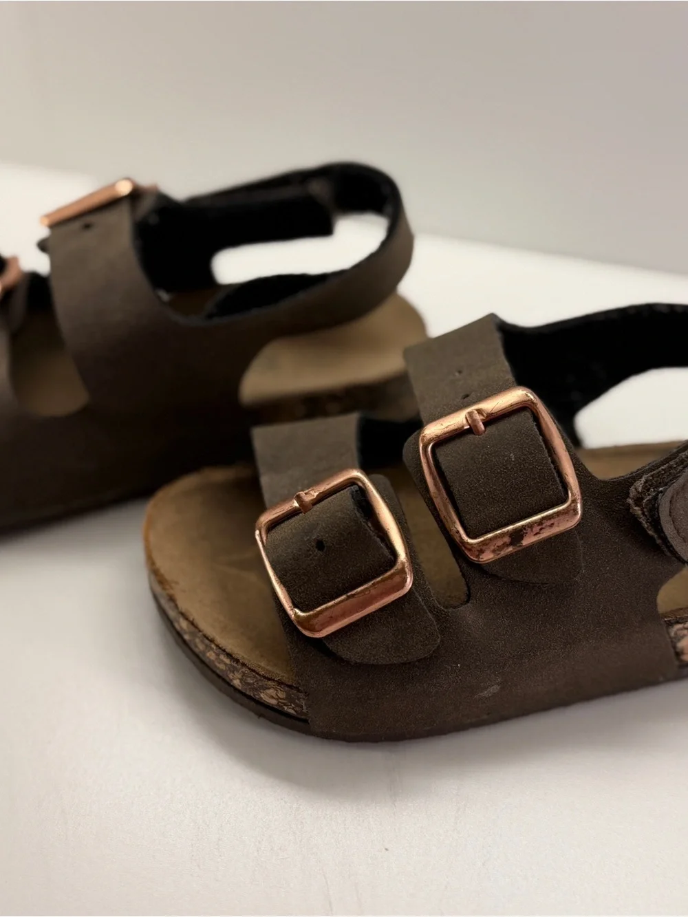 Kidgets Brown Sandals with Rose-Gold Buckles